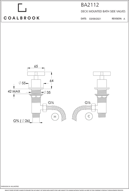 Coalbook Bank Deck Mounted  ON/OFF Values BA2112 drawing