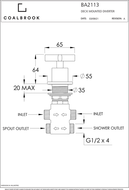 Coalbook Bank Deck Mounted 2 Way Diverter BA2113 ( 4 Colours Available )