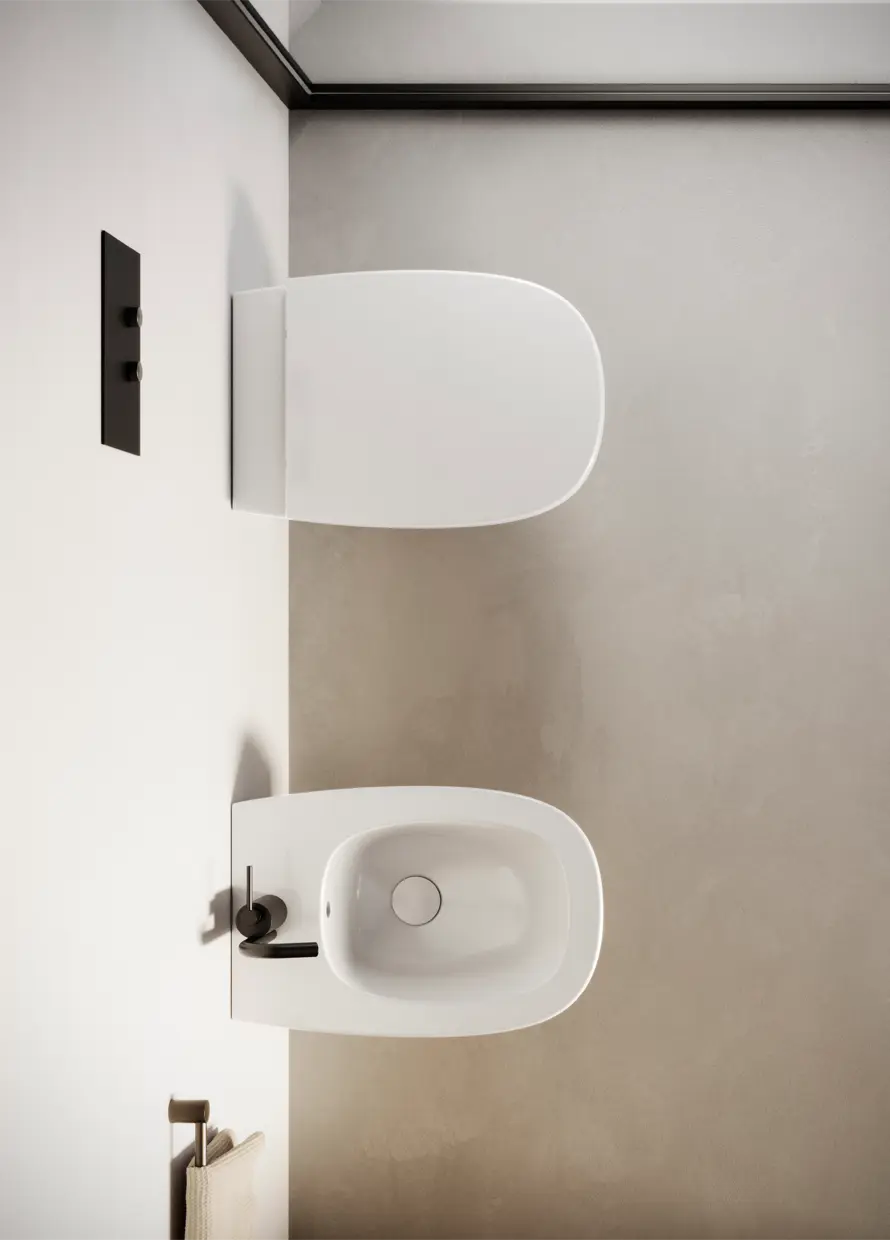 Catalano Alvea wall-hung WC and bidet in a bathroom