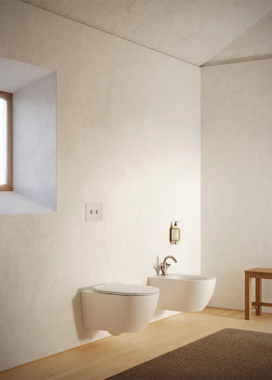 Catalano Sfera 55 Wall-Hung Rimless Toilet Up-Fix in satin white, Catalano photography