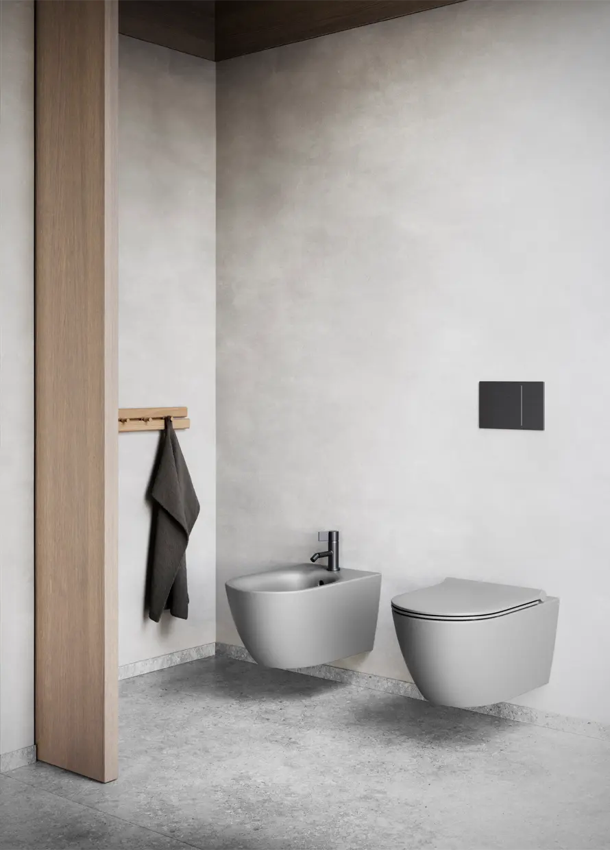 Catalano Sfera 55 Wall-Hung Rimless Toilet Up-Fix in satin cement, Catalano photography