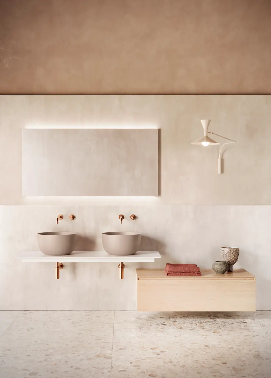 Catalano Sfera Ø42 Round Countertop Basin, 22cm High in satin seta, Catalano photography