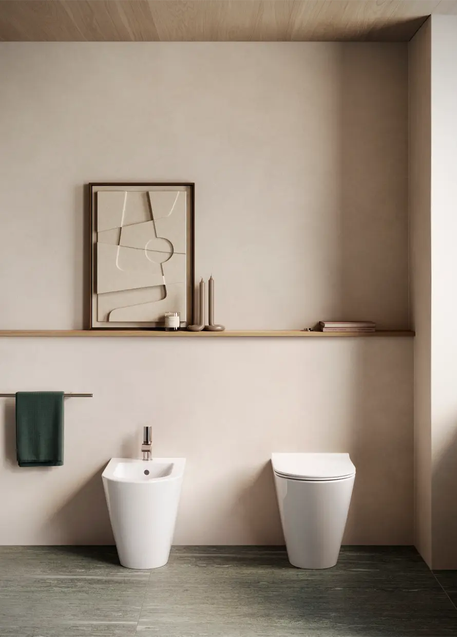 Catalano Zero floorstanding WC and bidet in a bathroom