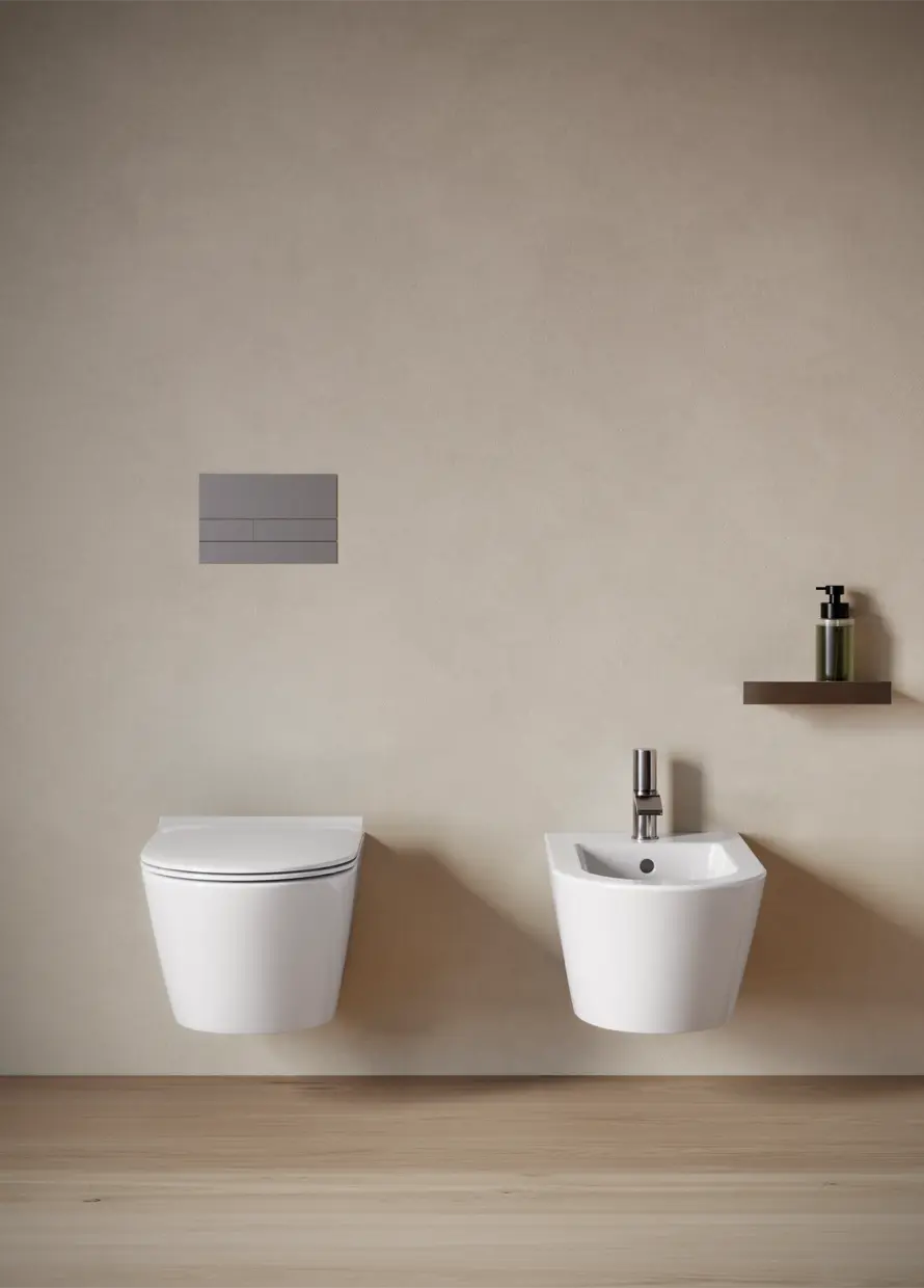 Catalano Zero 55 wall-hung WC and bidet in a bathroom