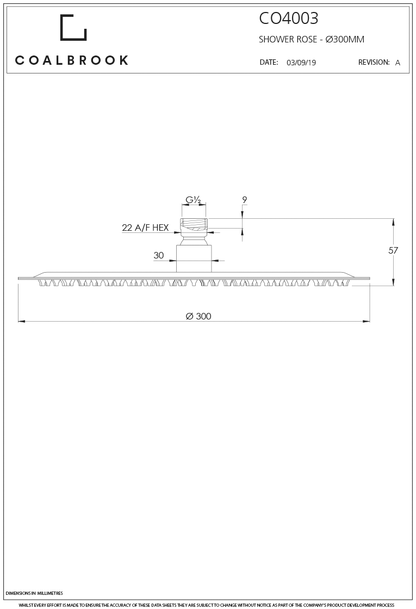 Coalbook 300mm Shower Head CO4003 ( 4 Colours Available )