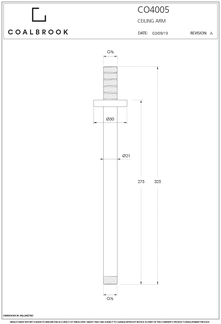 Coalbook Wall 300mm Ceiling Arm CO4005 ( 4 Colours Available )