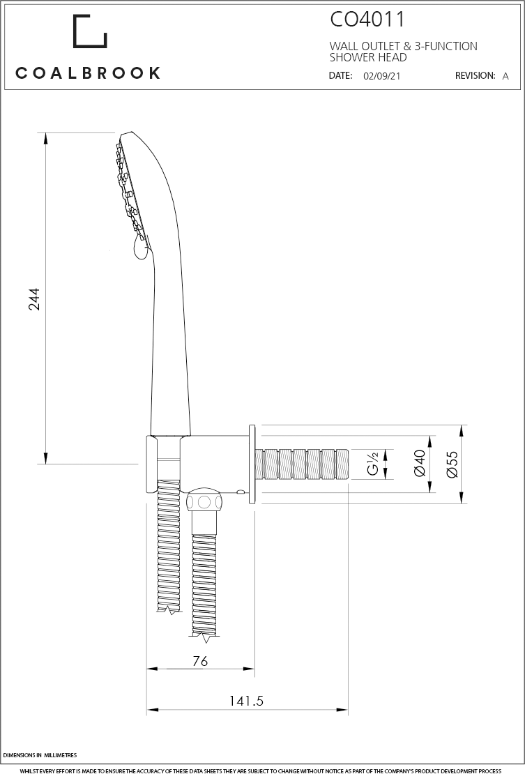 Coalbook Wall Outlet, Hose and Multifunction Handset CO4011 ( 4 Colours Available )