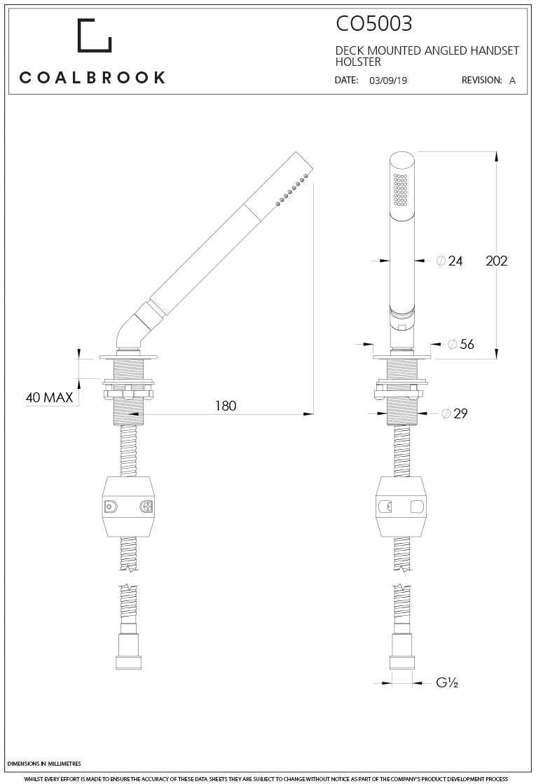 Coalbook Pull Out Handshower Hose & Holster CO5003 ( 4 Colours Available )