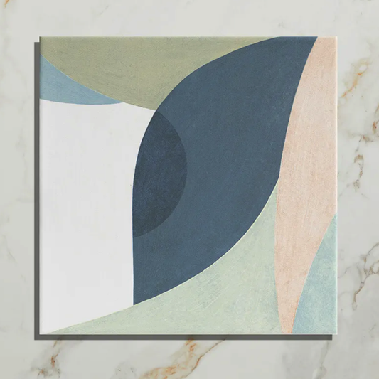 Abstract art print with geometric shapes on a marble background