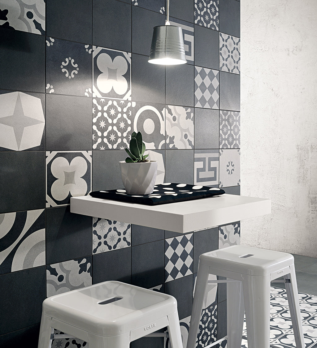 Fioranese Cementine Black&White Mix 20x20 with Blend Gomma lifestyle