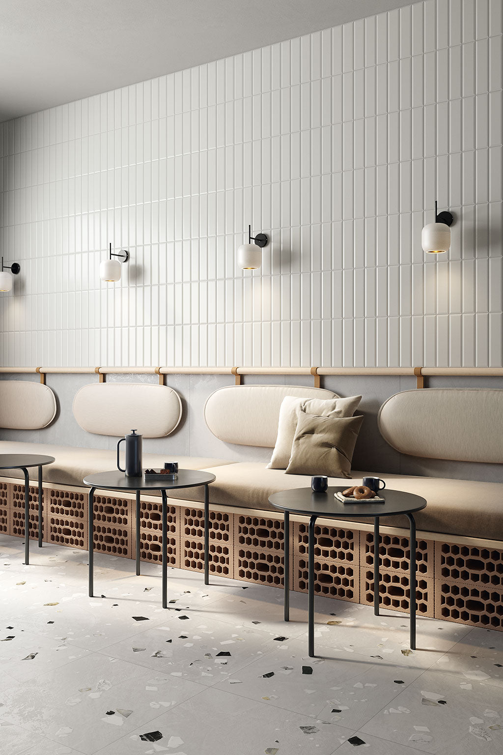 Fioranese Fio. Brick Artic White with Schegge Calce Deco lifestyle