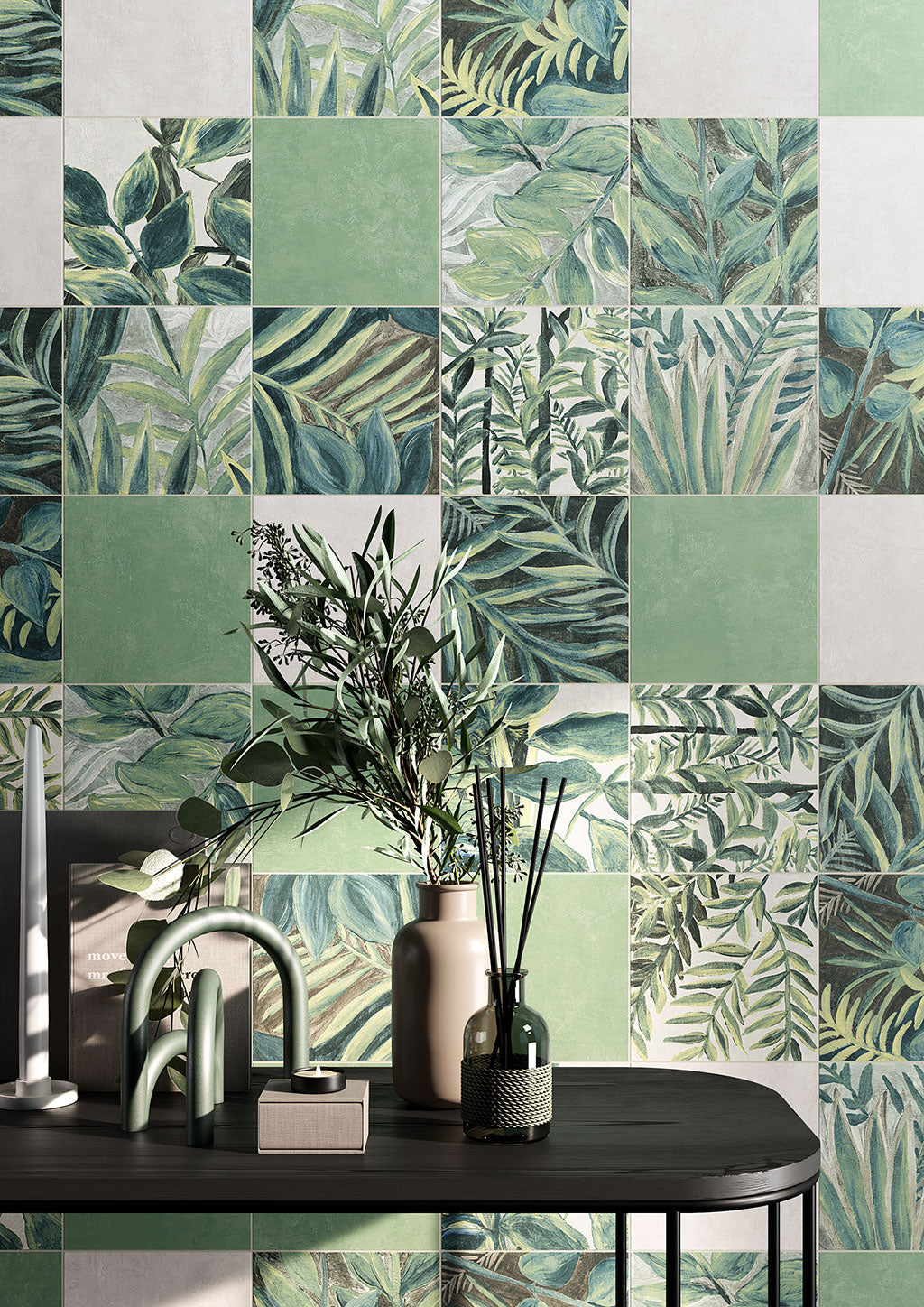 Fioranese Fio. Clorofilla Primavera with Selva, Nembo and Rugiada wall lifestyle