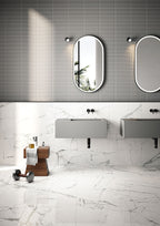 Fioranese Marmorea Intensa Bianco Luce with Vague Grey brick bathroom lifestyle