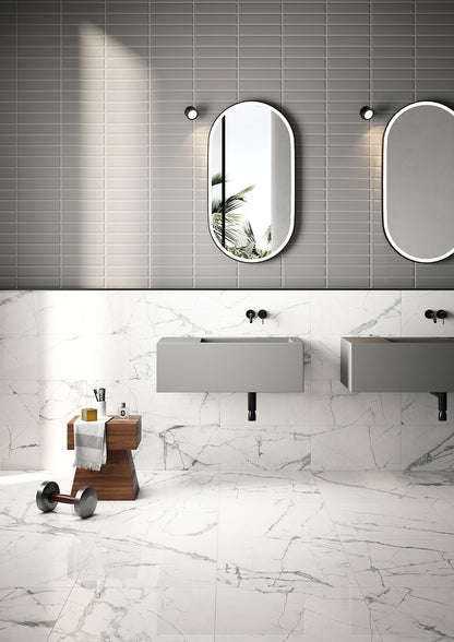 Fioranese Marmorea Intensa Bianco Luce with Vague Grey brick bathroom lifestyle
