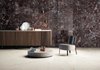 Fioranese Marmorea Intensa Rosso Levanto with Venato Caramel kitchen lifestyle