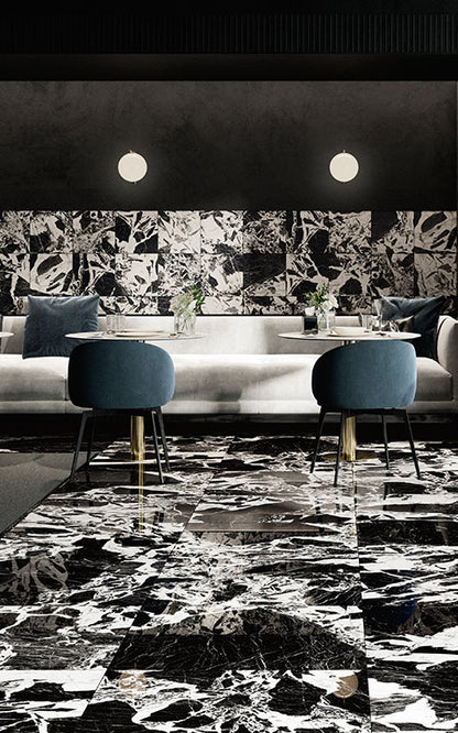 Fioranese Prestige Black Antique Effect 74x74 with 30x30 polished lifestyle