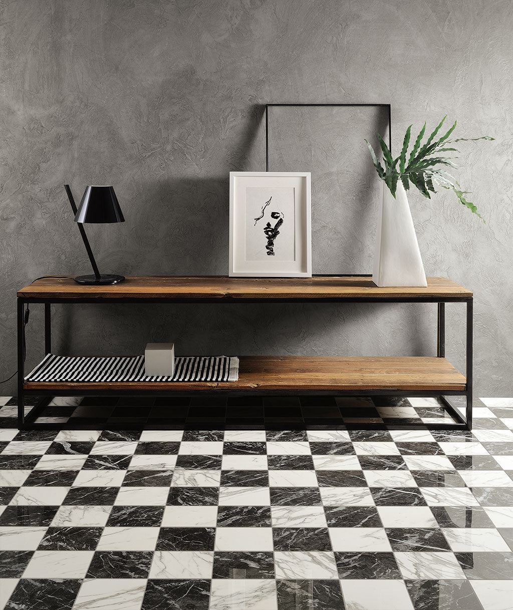 Fioranese Prestige Statuarietto and Carnico Effect 15x15 polished lifestyle