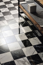 Fioranese Prestige Statuarietto and Carnico Effect 15x15 floor lifestyle
