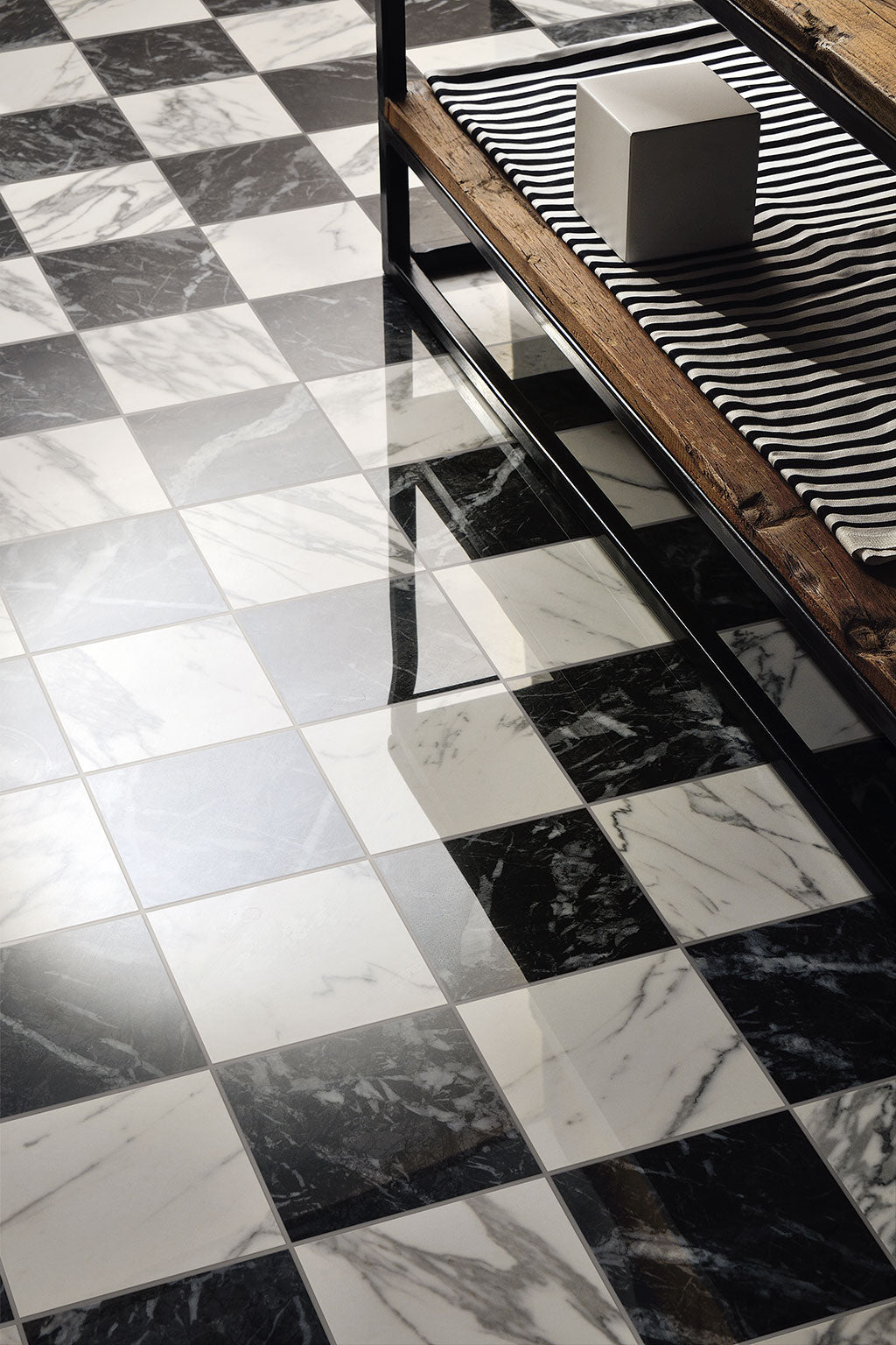 Fioranese Prestige Statuarietto and Carnico Effect 15x15 floor lifestyle