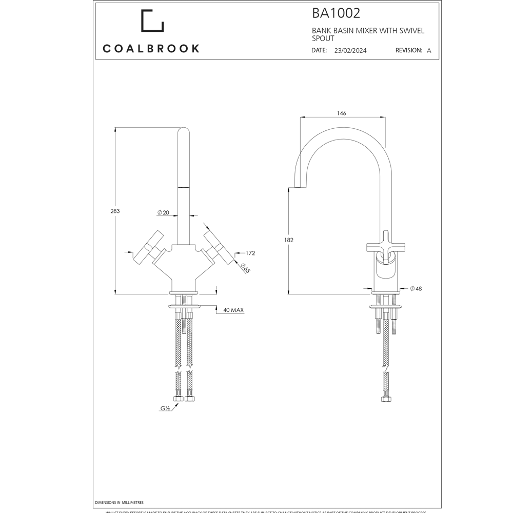 Coalbook Bank Deck Mounted Mono Basin Mixer BA1002 dim