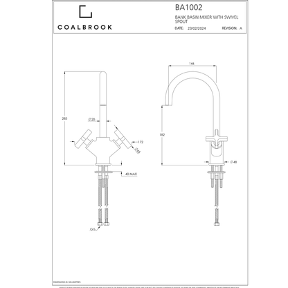 Coalbook Bank Deck Mounted Mono Basin Mixer BA1002 dim