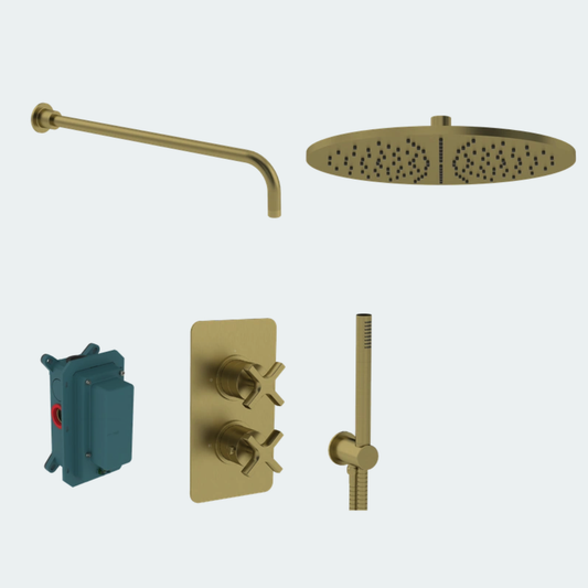 Coalbrook Bank Shower Pack One SP1BA complete thermostatic shower bundle with rainhead and handset brass