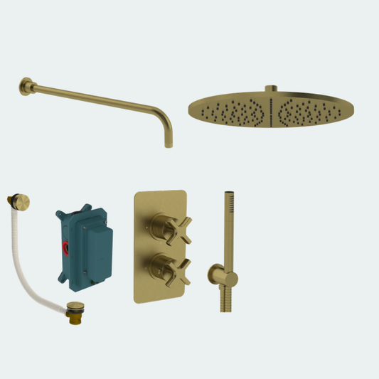 Coalbrook Bank Shower Pack Two SP2BA complete thermostatic shower and bath bundle with overflow bath filler brass
