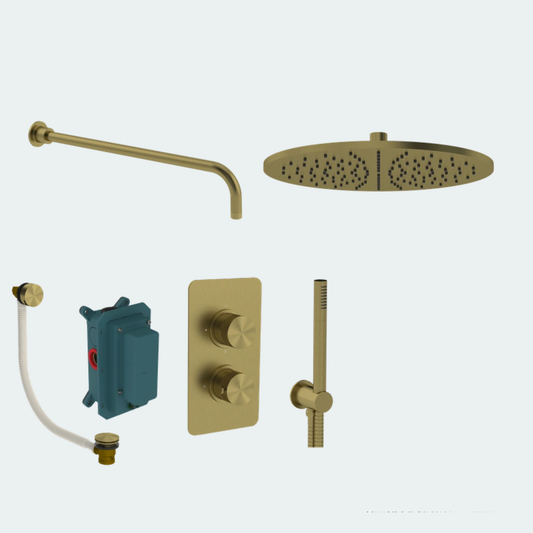 Coalbrook Decca Shower Pack Two SP2DC complete thermostatic shower and bath bundle with overflow bath filler brass