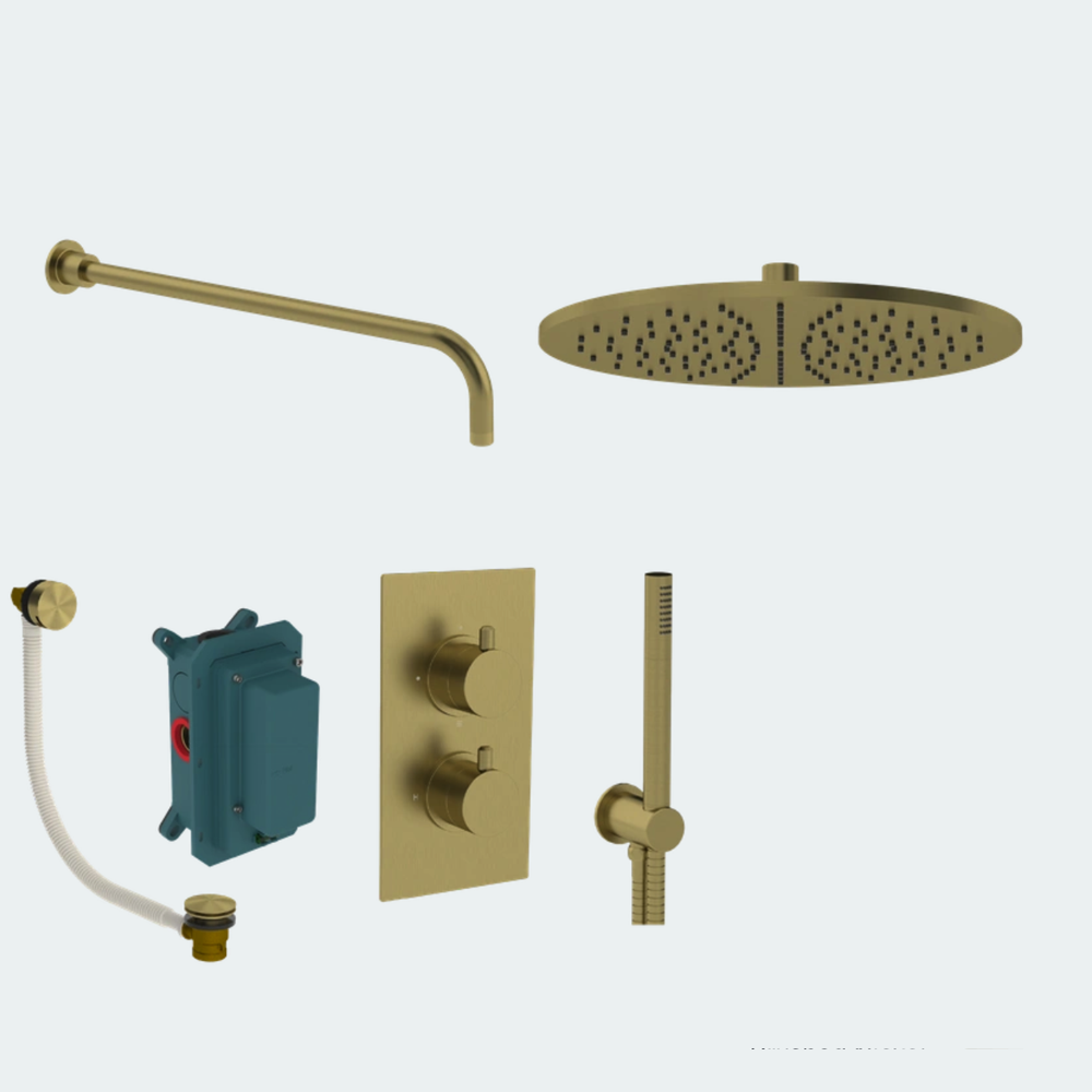 Coalbrook Domo Shower Pack Two SP2DO complete thermostatic shower and bath bundle with overflow bath filler brass