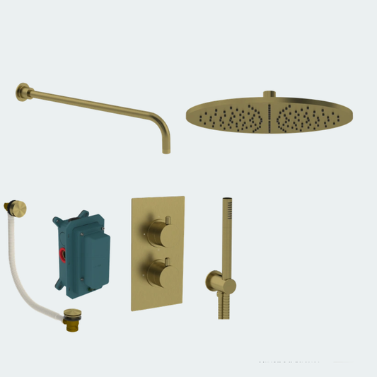 Coalbrook Domo Shower Pack Two SP2DO complete thermostatic shower and bath bundle with overflow bath filler brass