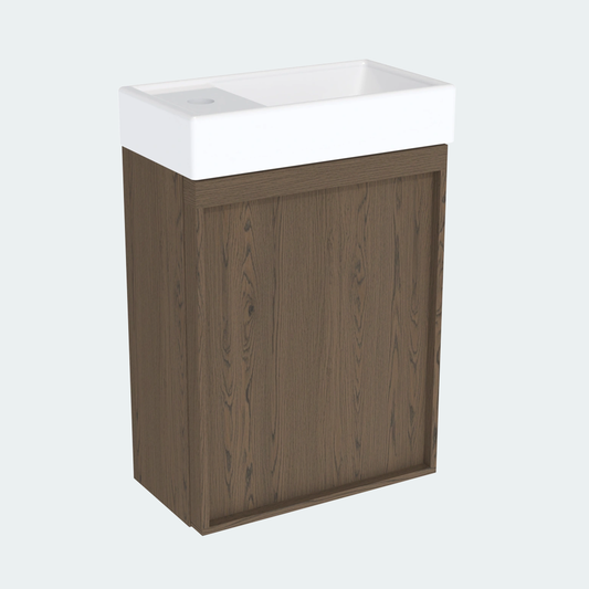 Coalbrook Farnolls 400mm Cloakroom Vanity Unit Left Hand Smoked Oak FV904LSO port