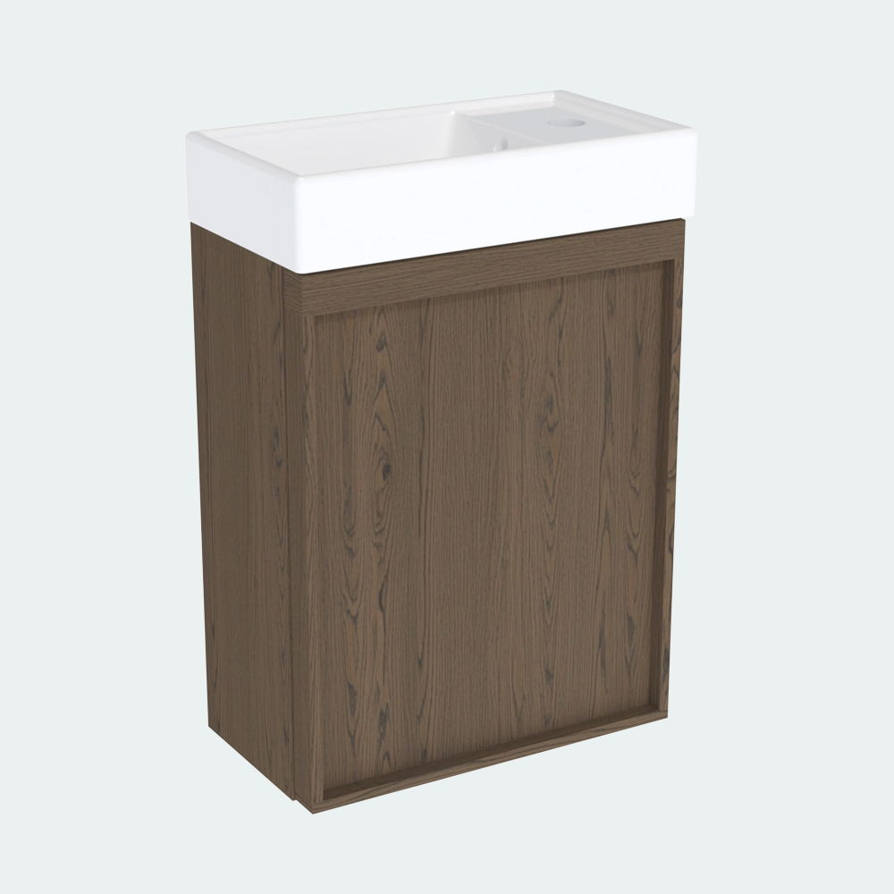 Coalbrook Farnolls 400mm Cloakroom Vanity Unit Right Hand Smoked Oak FV904RSO port