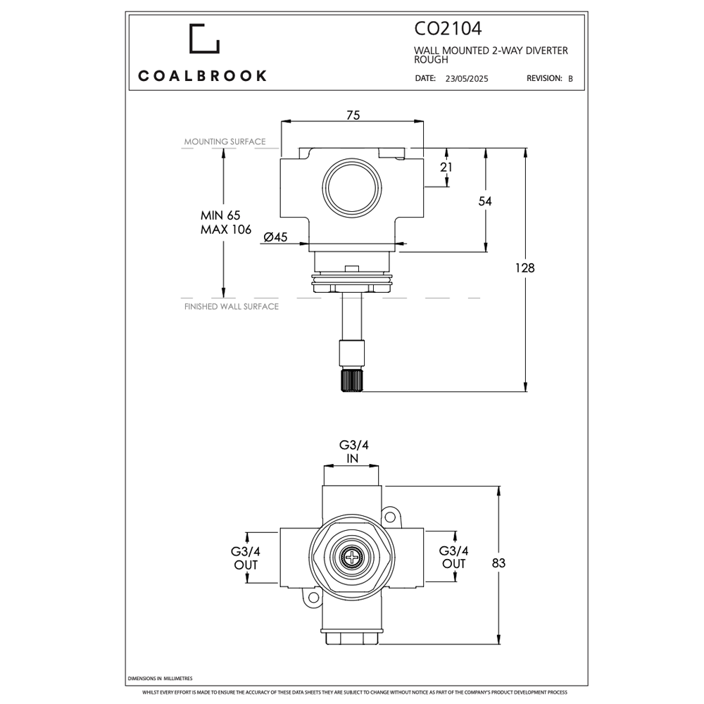Coalbrook Rough required for wall mounted diverter CO2014  dims