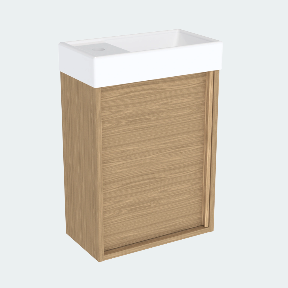 Coalbrook Shepherd 400mm Cloakroom Vanity Unit Left Hand SV904L port light oak