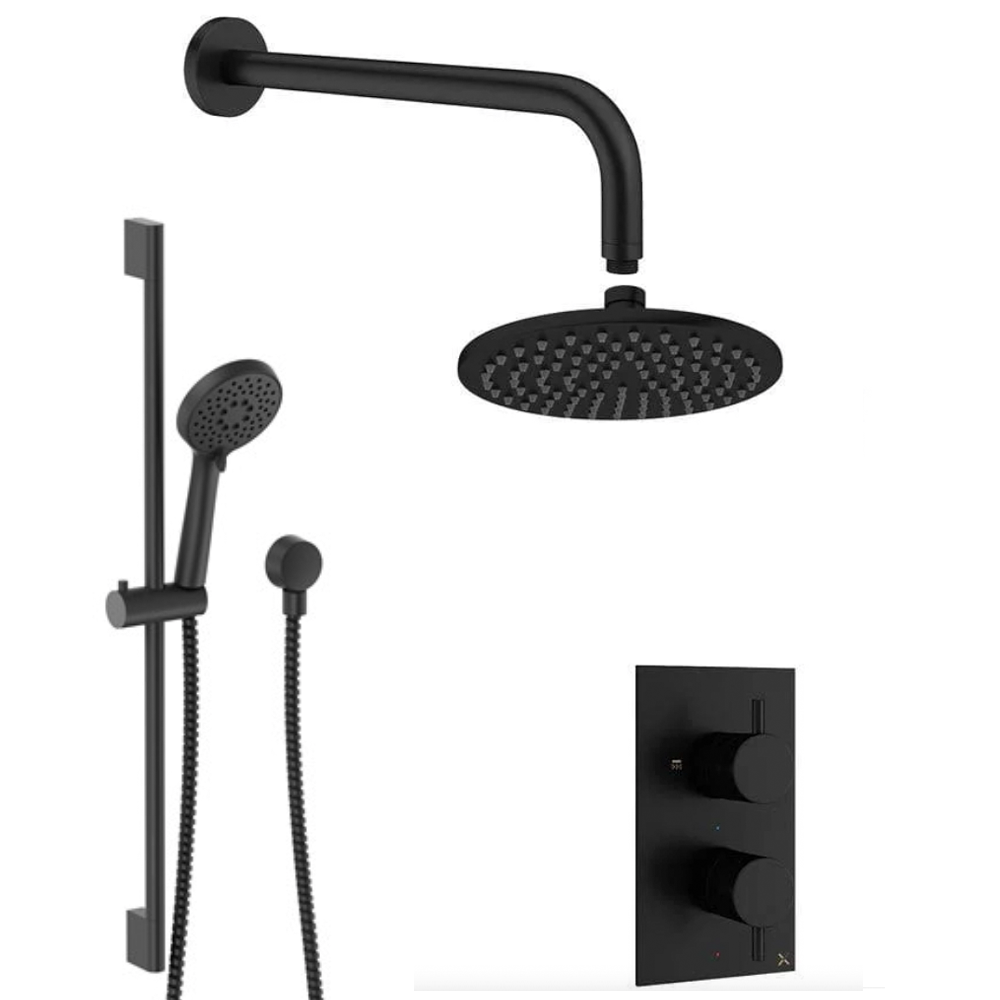 Crosswater MPRO Crossbox 2 Outlet Shower Bundle + Riser Rail + Multifunction Handset  black
