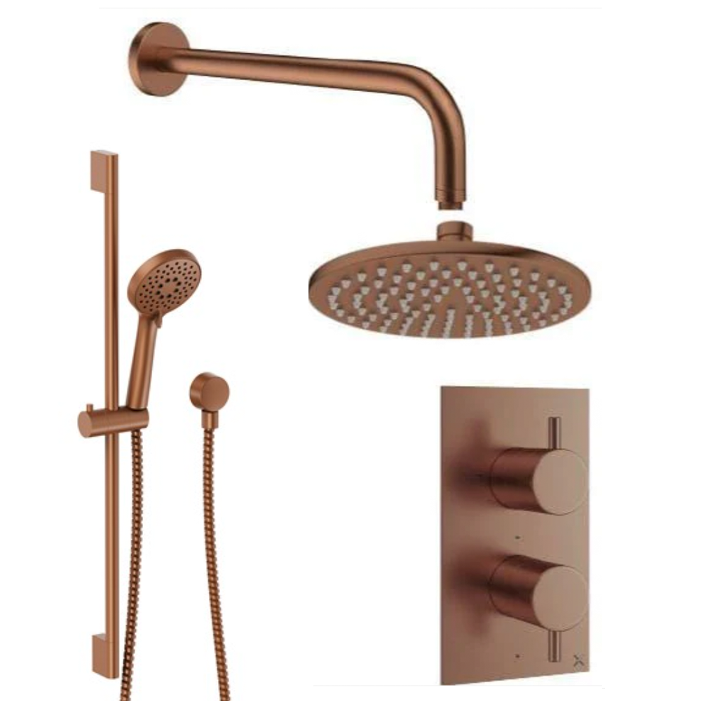 Crosswater MPRO Crossbox 2 Outlet Shower Bundle + Riser Rail + Multifunction Handset bronze