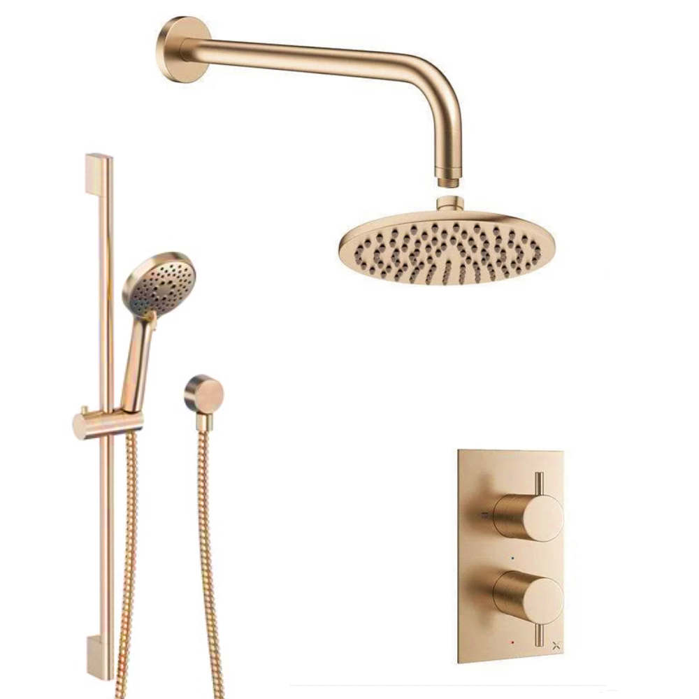 Crosswater MPRO Crossbox 2 Outlet Shower Bundle + Riser Rail + Multifunction Handset  brushed brass