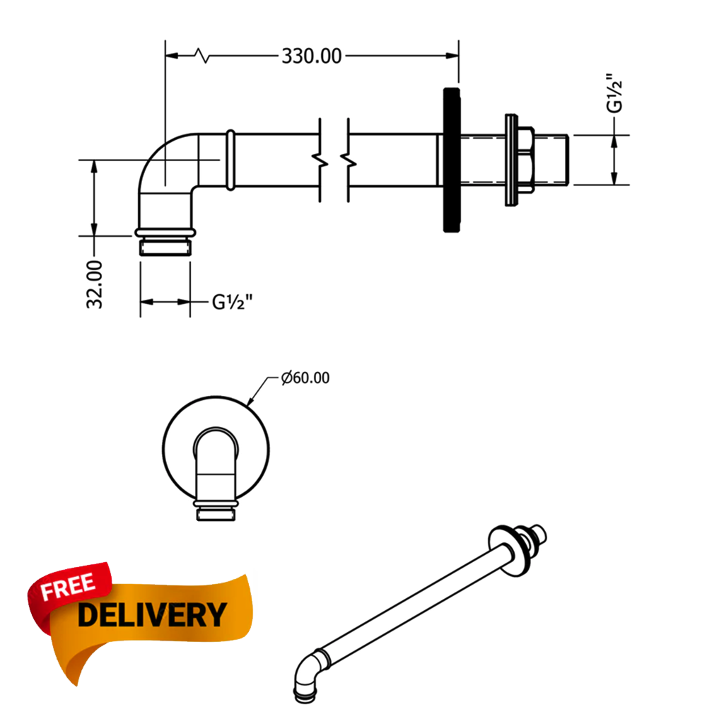 Crosswater MPRO Industrial 330mm Shower Arm  dim
