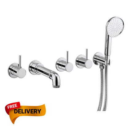 Crosswater MPRO Industrial 5 Hole Wall Mounted Bath Filler Tap with Spout & Handset  chrome
