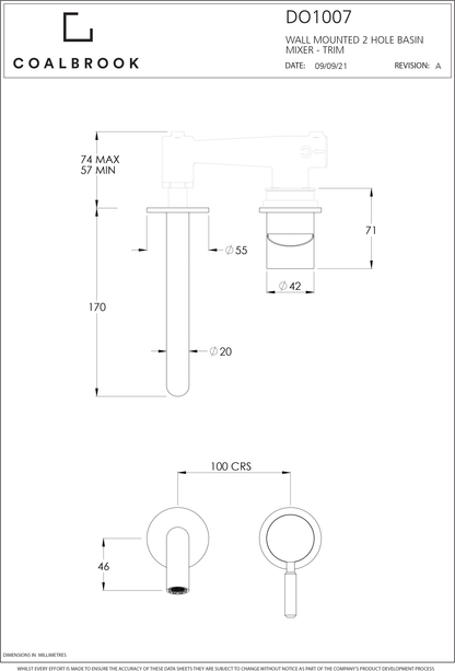 Coalbook Domo 2TH Wall Mounted Basin Mixer DO1007 drawing