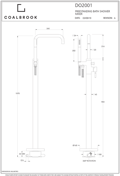 Coalbook Decca Freestanding Bath Shower Mixer - Includes Rough DO2001 drawing