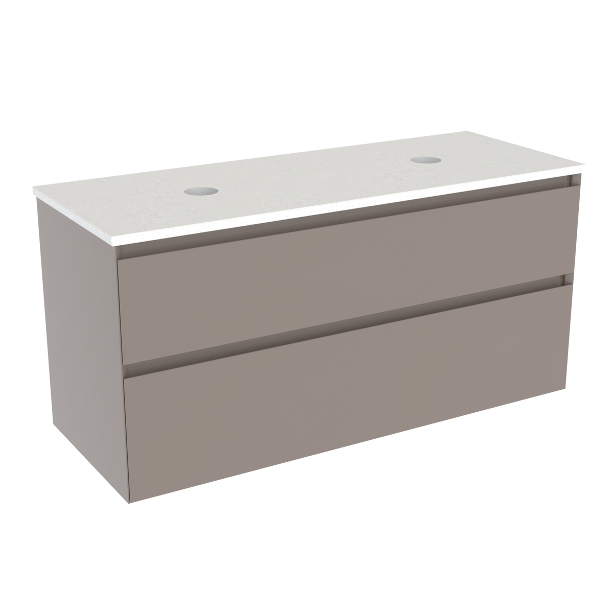 Coalbrook Decimal 1200mm Double Basin Vanity Unit DV9120 Brazed Brown, Beach Blanket quartz countertop