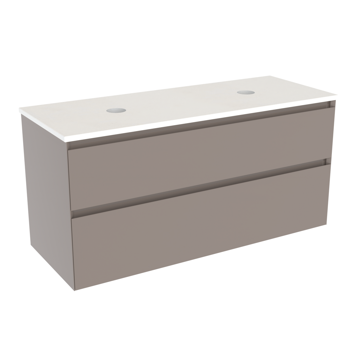 Coalbrook Decimal 1200mm Double Basin Vanity Unit DV9120 Brazed Brown, Whisper White quartz countertop