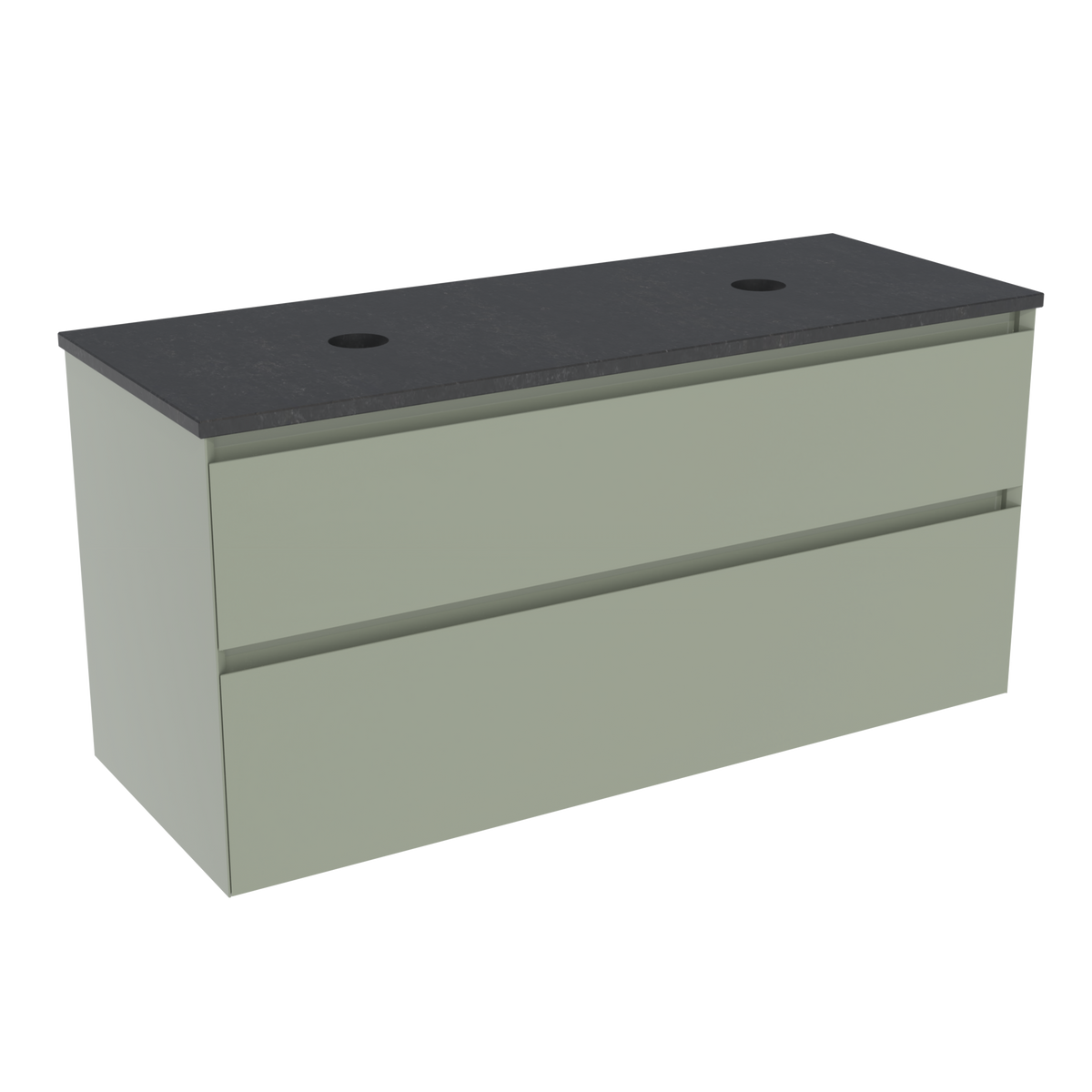 Coalbrook Decimal 1200mm Double Basin Vanity Unit DV9120 Gauge Green, Midnight Mill quartz countertop