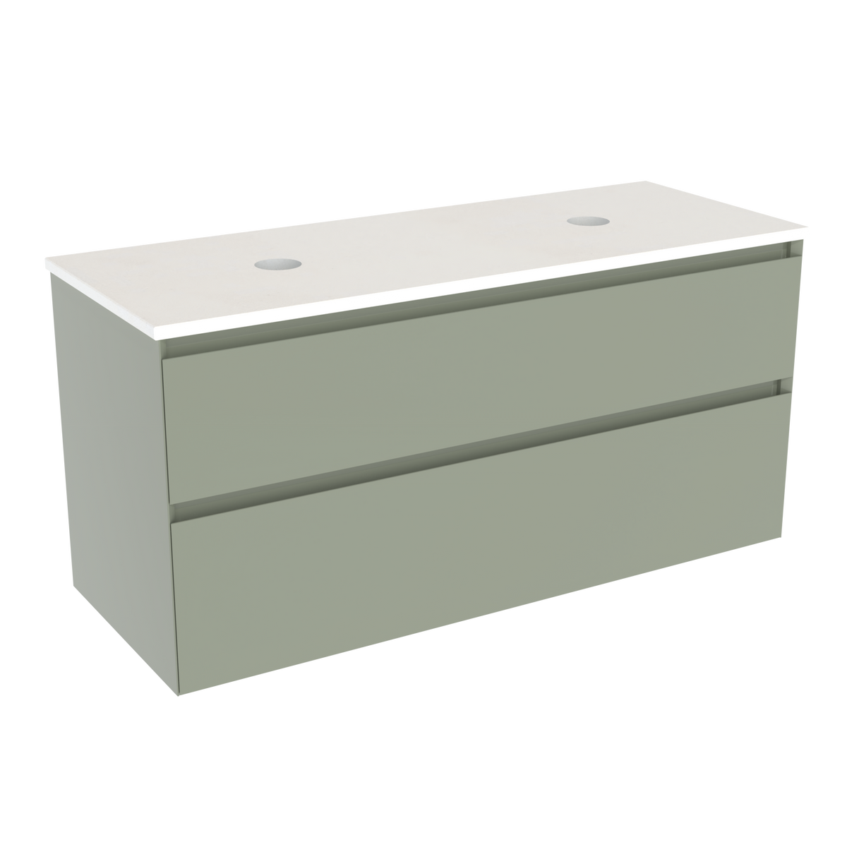 Coalbrook Decimal 1200mm Double Basin Vanity Unit DV9120 Gauge Green, Whisper White quartz countertop