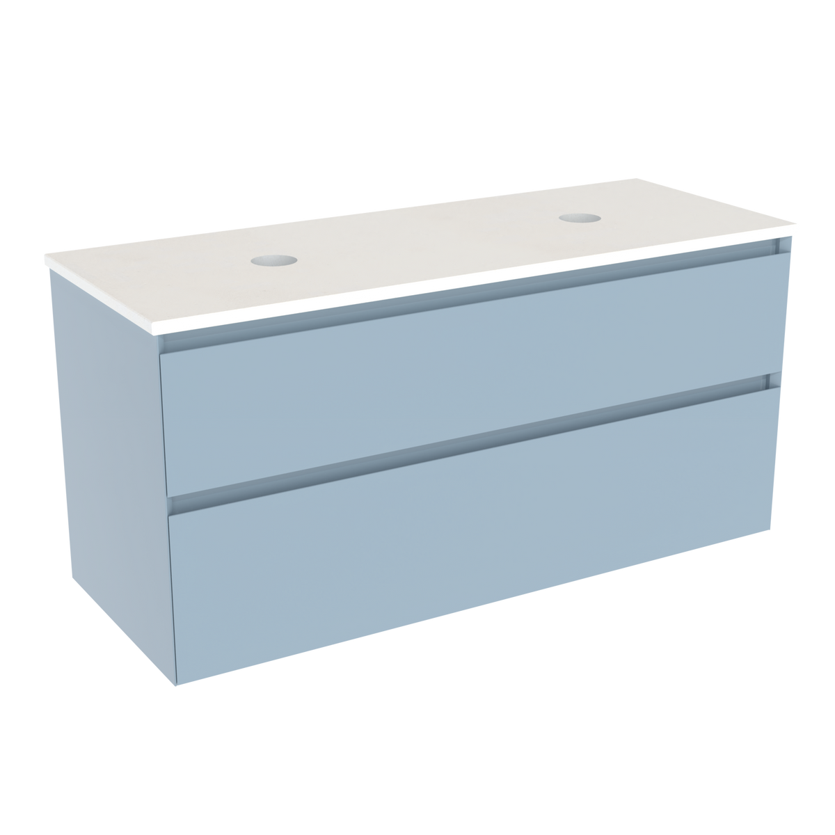 Coalbrook Decimal 1200mm Double Basin Vanity Unit DV9120 Metric Marine, Whisper White quartz countertop