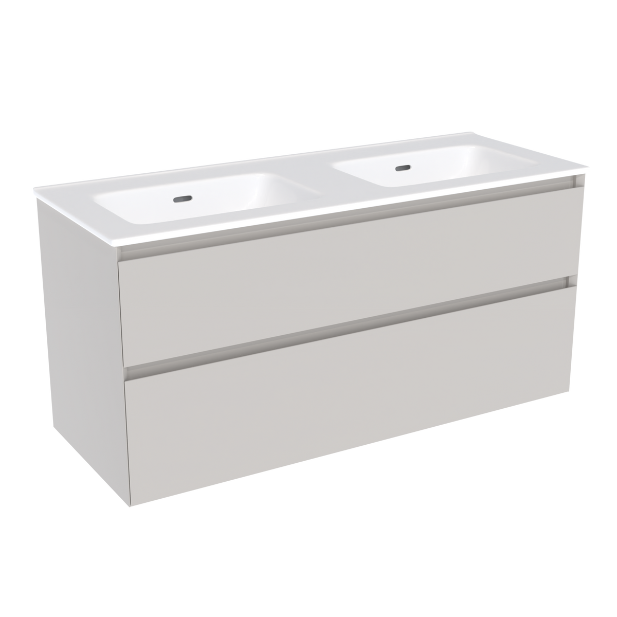 Coalbrook Decimal 1200mm Double Basin Vanity Unit DV9120 Subtle Silk, Port ceramic basin