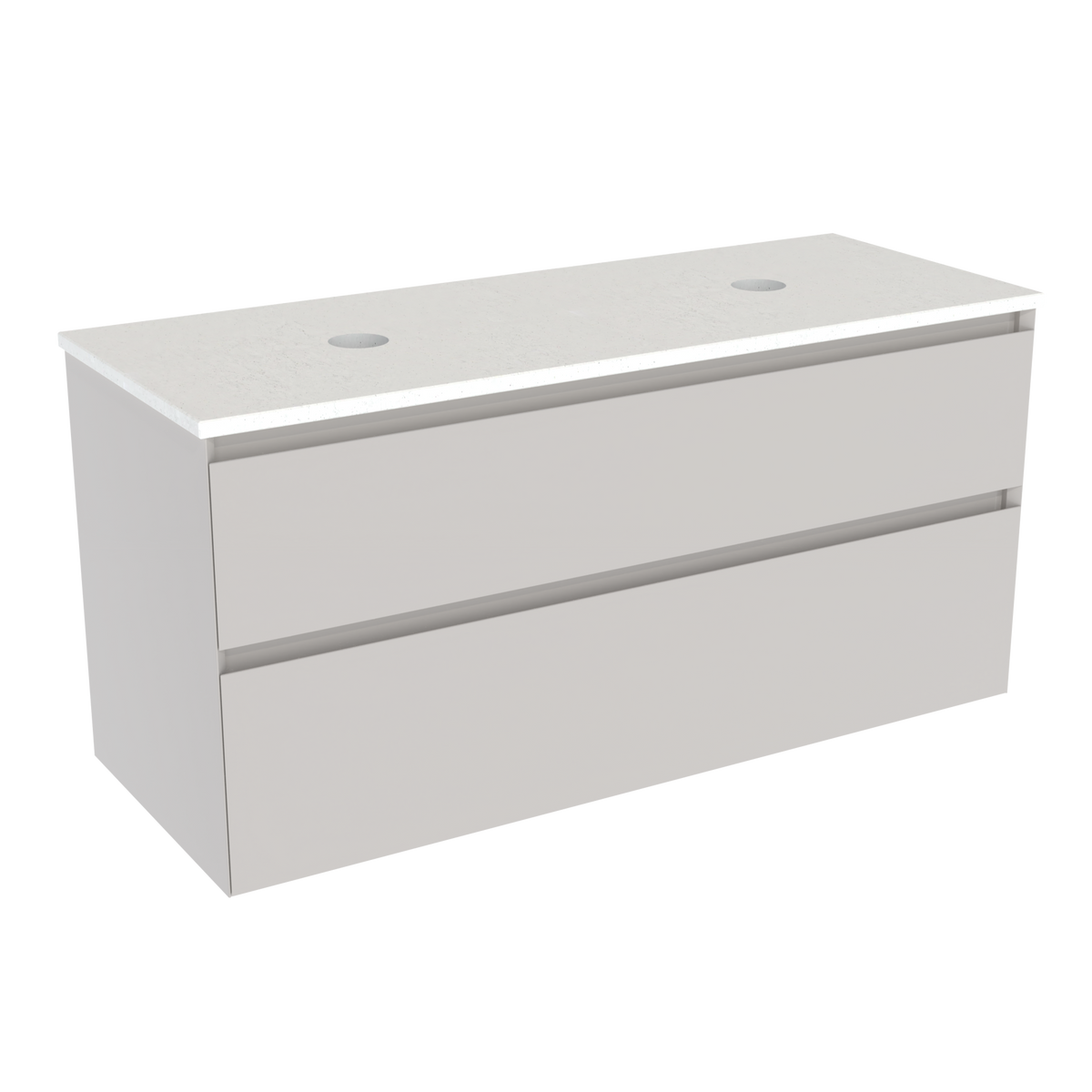 Coalbrook Decimal 1200mm Double Basin Vanity Unit DV9120 Subtle Silk, Beach Blanket quartz countertop