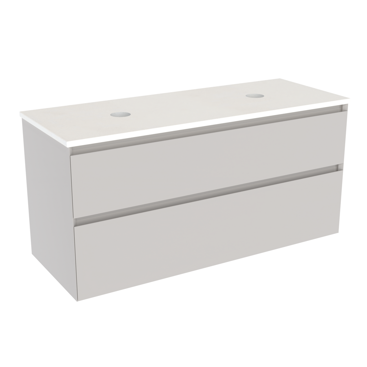 Coalbrook Decimal 1200mm Double Basin Vanity Unit DV9120 Subtle Silk, Whisper White quartz countertop