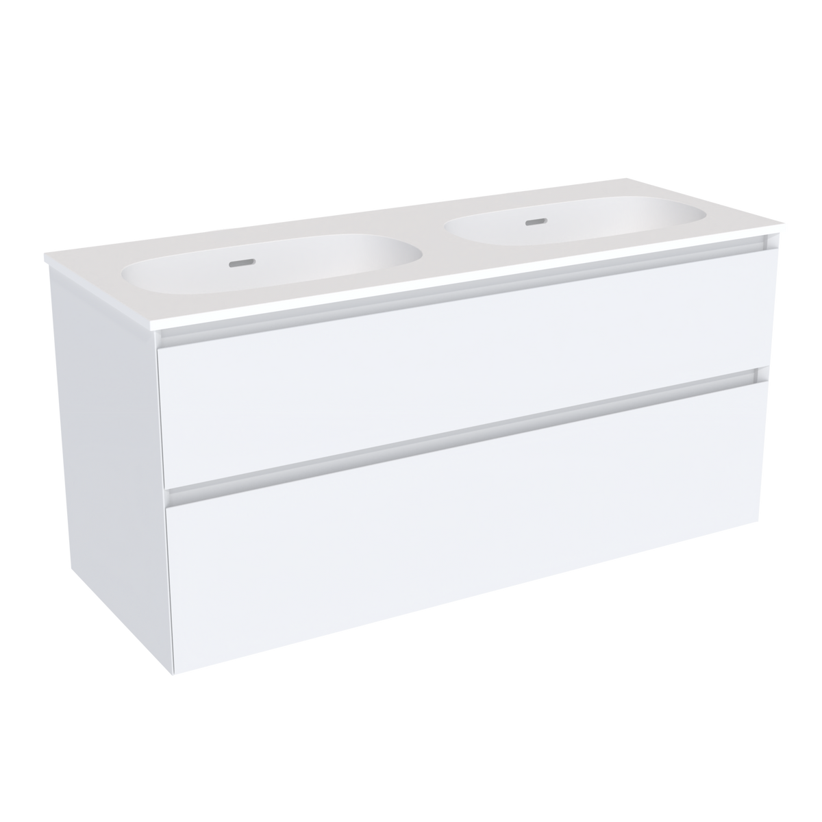 Coalbrook Decimal 1200mm Double Basin Vanity Unit DV9120 Whitworth White, Float mineral marble basin